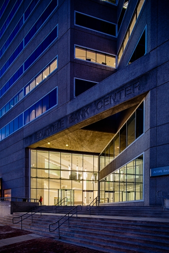 New glass entrance on Pratt Street